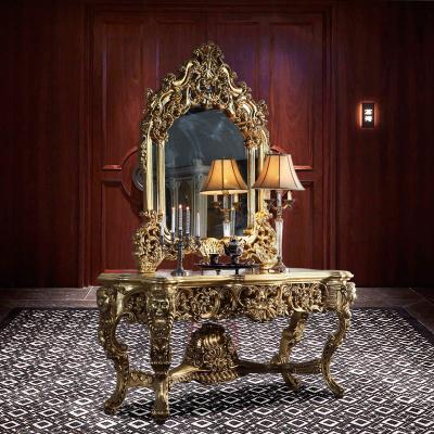 China Wholesale Modern European Luxury Classic Furniture Gold Leaf Gilding Console Table And Mirror for sale