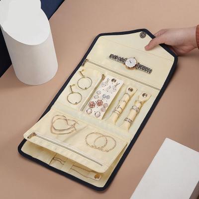 China Polyester Fashion Women Travel Necklace Organizer Jewelry Earrings Case Storage Bag for sale