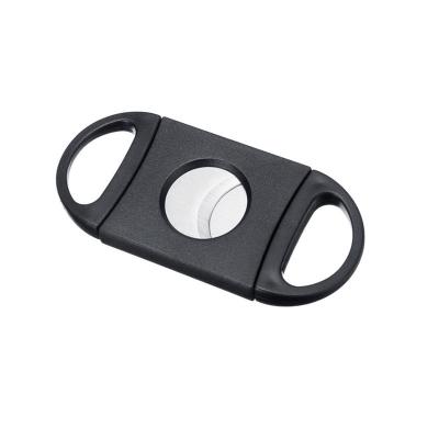 China Eco-Friendly Wholesale Black Tobacco Cigar Knife Pocket Stainless Steel Plastic Cigar Cutter Small Double Blades Cigar Scissors for sale