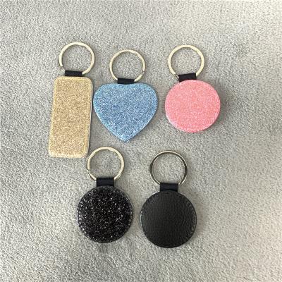 China PU Leather Photo Round Square Glitter Double Plush Blank Heat Sided Key Chain For DIY Heat Transfer Key Chain Tags for sale