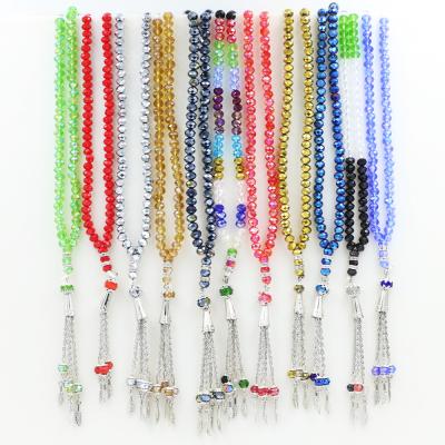 China Religious Common 24 Colors 6MM 99 Flat Muslim Prayer Beads Cut Hand Crystal Islamic String Beads Rosary Muslim Bracelet With Tassel for sale