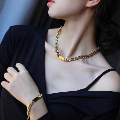 China Wholesale Hiphop Fashion 24K Gold Plated Stainless Steel Jewelry Set Choker Necklace Charms Woman and Men for sale