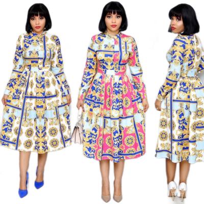 China Printing New Arrivals Autumn Elegant Clothing Light Blue African Printed Sexy Casual Dusty Smart Red Party Dresses for sale