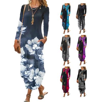 China Hot Selling Viable Shielding Print Elegant Casual Dress 5XL Ethnic Skirt Maxi Dress Long Plus Size Islamic Clothing Drop Dresses for sale