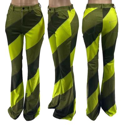 China QUICK DRY custom printed pants flare waist fashion stripe high contrast color printing ladies casual sexy pants for sale