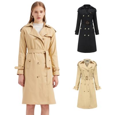 China England viable style women's long trench coat with belt 2021 autumn elegant female double breasted coat long outwear windbreaker for sale