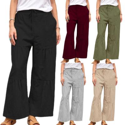 China QUICK DRY Women Casual Ruffle Pants Loose Tiered Ruffle Drawstring High Rise Palazzo Pants Wide Leg Pants for sale