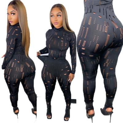 China Waterproof New Arrival 2022 Sexy 2 Two Piece Outfits For Women Club Wear Mesh Long Sleeve Two Pieces Black Pants Women Set for sale