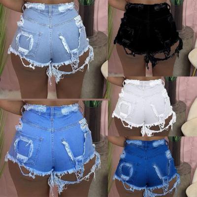 China 2022 Breathable New Designer Women Summer Shorts Zipper Fly Pockets Blue Ripped Jeans Shorts For Women Ladies for sale