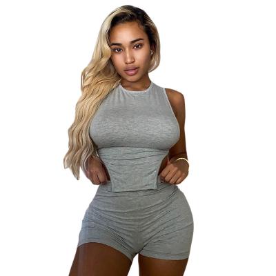 China 2022 Summer Viable Wholesale Cheap Clothing Tank Top Backless Sexy Biker Shorts Set Fitness Casual Women Short Two Piece Sets for sale