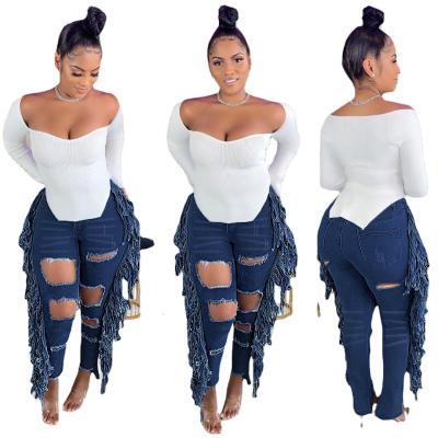 China Others 2021 new arrival fashion best selling tassels ripped denim women slacks pants and jeans plus size pants and jeans for sale