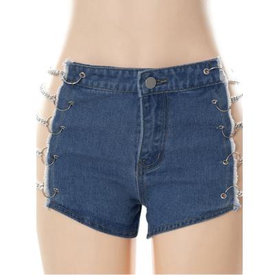 China Fashion Breathable Women Pants Spring 2022 New Sexy Personality Chain Hollow Out Women Jean Denim Shorts For Women for sale