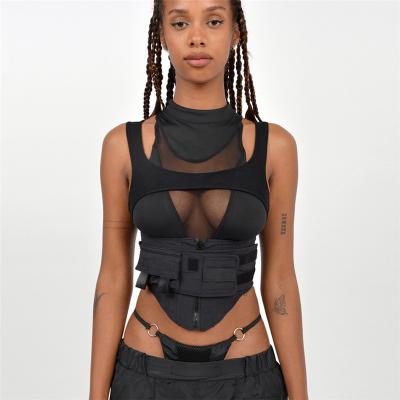 China 2022 New Design Sexy Sleeveless Crop Top Anti-pilling Vest Female Corset For Women Patchwork Mesh Tank Top for sale