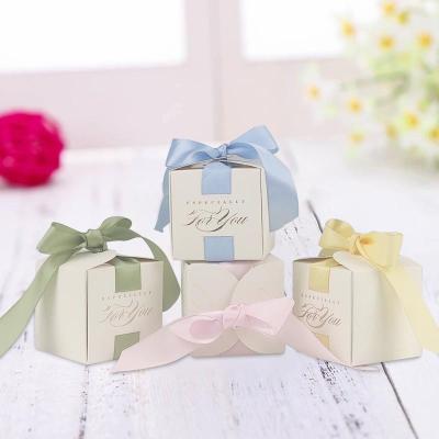 China Recycled Materials Customized Red, Yellow, Blue And Green Ribbon Exquisite White Ribbon Wedding Candy Box Wear Box for sale