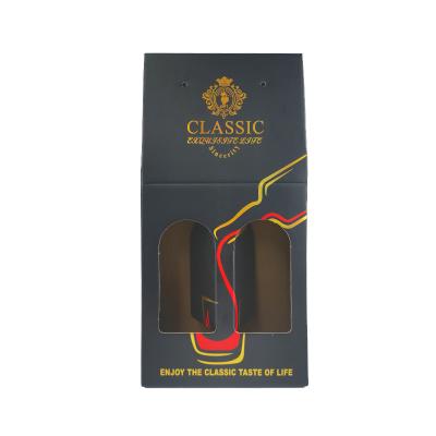 China Recycled Materials Cardboard Wine Box Black Two-Bottle Red Wine Box High-Grade Red Wine Packaging for sale