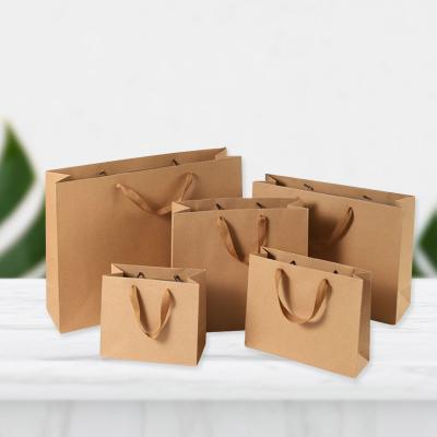 China Low MOQ Eco-friendly Recycled Materials Recyclable Solid Brown Kraft Paper Bottom Bag With Your Own Logo for sale