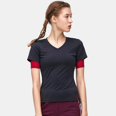 China Breathable Casual Thin T-shirt Double Layer Quick-Drying T-shirt Women Workout Short Sleeve for sale