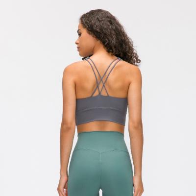 China Breathable high quality gym wear simple hollow back yoga bra widened edge crop tank top pure color for sale