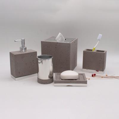 China Modern Design Sustainable Resin Fashion Silver Natural Brown Cement Bathroom Accessories Set for sale