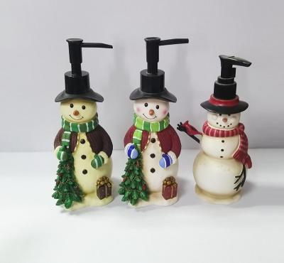 China Traditional Hand Painted Santa Christmas Snowman Resin Hotel Toilet Bathroom Liquid Soap Dispenser Bottle Home Lotion Pump for sale