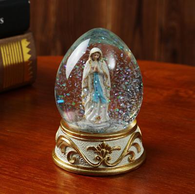 China Religious Hot Sale Resin Opens Virgin Mary Crystal Ball Owl Acrylic Water Ball Christmas Glass Ball for sale