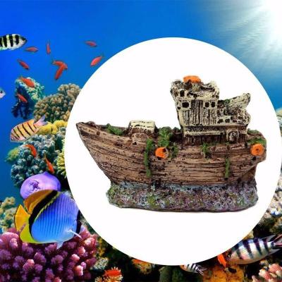 China Stocked resin pirate ship fish tank fish tank building simulation decorative shipwreck decoration shelter boat small net boat for sale