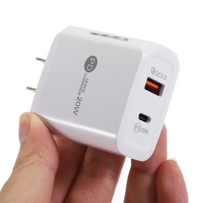 China Factory Design Wholesale Dual Por OEM PD20w QC3.0 Portable Wall Chargers For Phone Fast Charging iPhone 14 USB-C 20W Power Adapter QC3.0 for sale