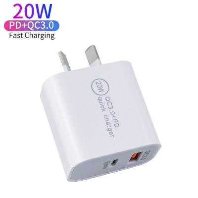 China Portable Design Dual USB Type-C Fast Charger 20WPD Fast Charger 20W Wall Charger AU Australia Plug Type C For iPhone 14 Mobile Phone for sale