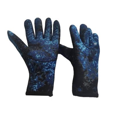 China Fashionable Heavy Blue Neoprene Glove Camouflage Factory Price Bonded Neoprene Diving Gloves for sale