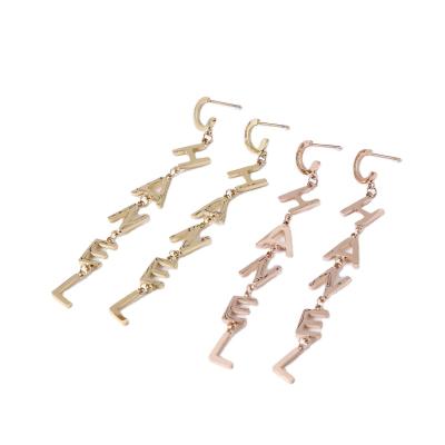 China Fashion TRENDY Letters Mounted Single Gold Ear Stud Ladies Style Jewelry Stainless Steel Long Earring for sale