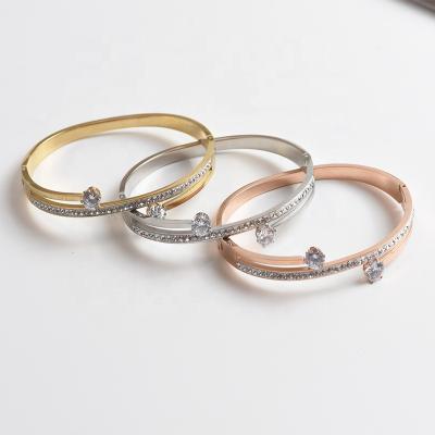 China FASHIONABLE Wholesale Simple Temperament Titanium Zircon Women Bracelet Bangle Stainless Steel Jewelry for sale