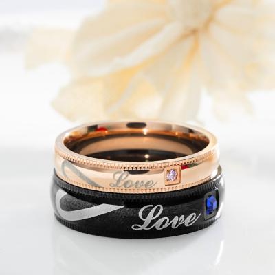 China 2020 romantic new charm classic love letter jewelry with flower edge waving titanium steel couple ring for sale