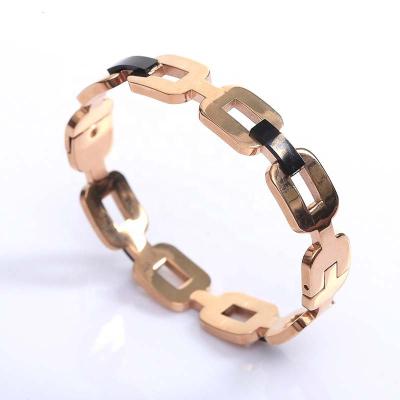 China Wholesale FASHIONABLE Ladies Stainless Steel Luxury Smooth Black Bracelet Rose Gold Plated Jewelry Hollow for sale