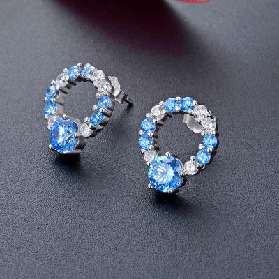 China CLASSIC 925 Sterling Silver Earring Blue CZ Stud Earrings Girl Earring Circle Factory Wholesale for sale