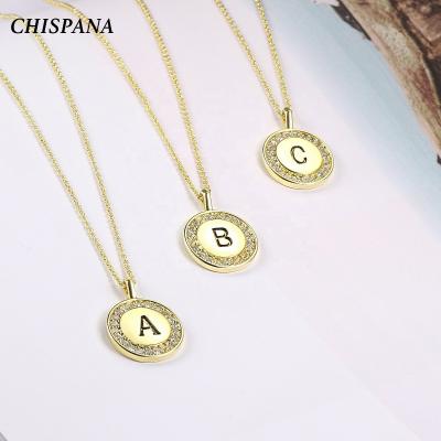 China Office Hot Sell 26 Letters Jewelry Disc Brass Pendant Long Chain Necklaces For Women for sale