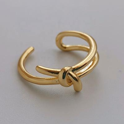 China CLASSIC Simple Knot Design Double Ring Jewelry Split Solid Brass Adjustable Ring for sale