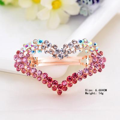 China Alloy Factory Wholesale Heart Hair Clip Simple Rhinestone Spring Clip Hair Accessories for sale