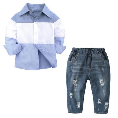 China Comfortable Wholesale Boy's Clothing Boutique Breathble Long Sleeve +ripped Shirt Pants 2 PCS Boy Set for sale