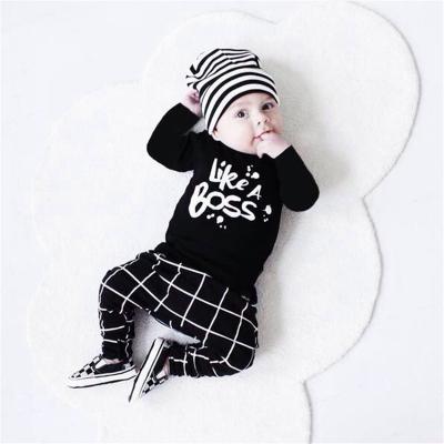 China Baby Boy Set Baby Overalls Letter Tops + Antibacterial Newborn Plaid Pants Wholesale 2PCS for sale