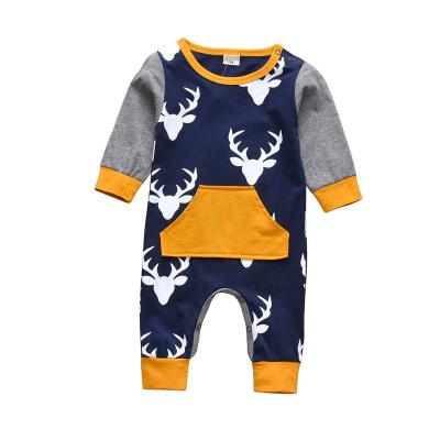 China Breathble Print Baby Overalls Comfortable Wholesale Newborn Long Sleeves Deer Head Rompers For Babies for sale