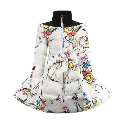 China 2020 Winter Fashion Children's Clothing Anti-wrinkle Support Collar Printed Bouquets With Bow Big Waist Skirt For Children's Winter Wear for sale