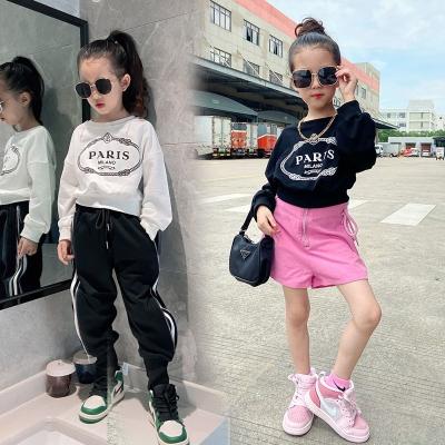 China Anti Shrink Drop Shipping Girls Short Long Sleeve Tops For Latest Fall 2021 Girls Clothing Round Neck Hoodie for sale