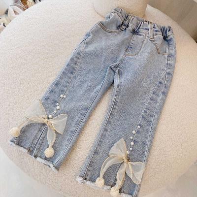 China Color Fade Proof Girl's Spring and Autumn Jeans Children's Girl Loose Leg Pants Children's Clothing Jeans for sale