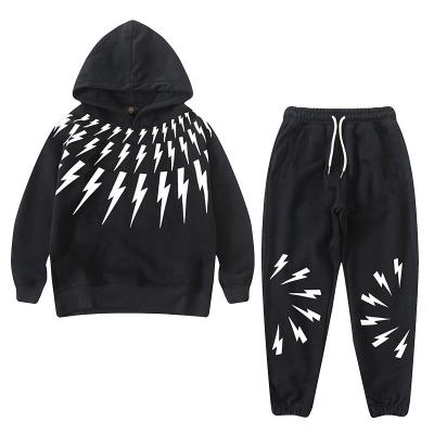 China Boys Clothing Sets Kids Clothes 2021 Boys High Street Hoodie Set Fashion Loose Boys Fall Clothing Hoodie Set for sale