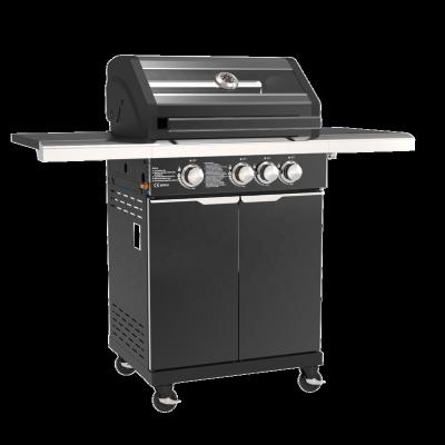 China Adjustable Height Commercial Gas Grill 3 Side Burner+1 BARBECUE With Cabinets Wheels Stainless Steel Barbecue Outdoor for sale