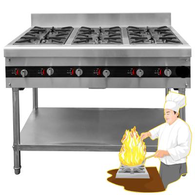 China Yoslon Adjustable Commercial Kitchen 6 Burner Safety Temperature Free Gas Stove With Oven, Lpg Burner Cooker Industrial Gas Stove for sale