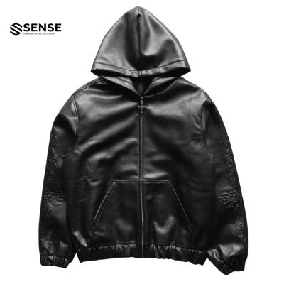 China Viable Sense Custom Debossed PU Faux Leather Jacket for sale