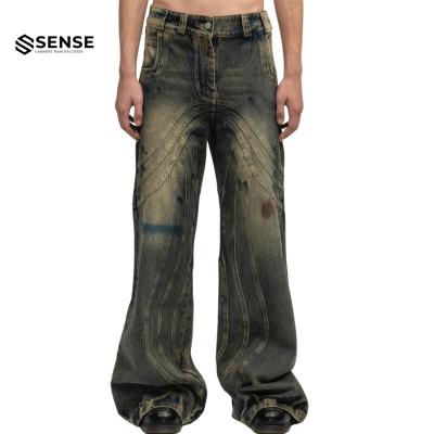 China Sustainable SENSE OEM&ODM Vintage Custom Baggy Rocket Stacked Heavy Denim Unisex Mens Jeans for sale