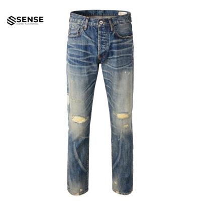 China Custom OEM&ODM Viable SENSE Repaired Vintage Selvedge Japanese Denim Raw Jeans for sale