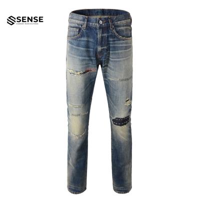 China Sustainable SENSE Custom OEM&ODM Distressings Painted Vintage Raw Selvedge Japanese Denim Repaired Jeans for sale